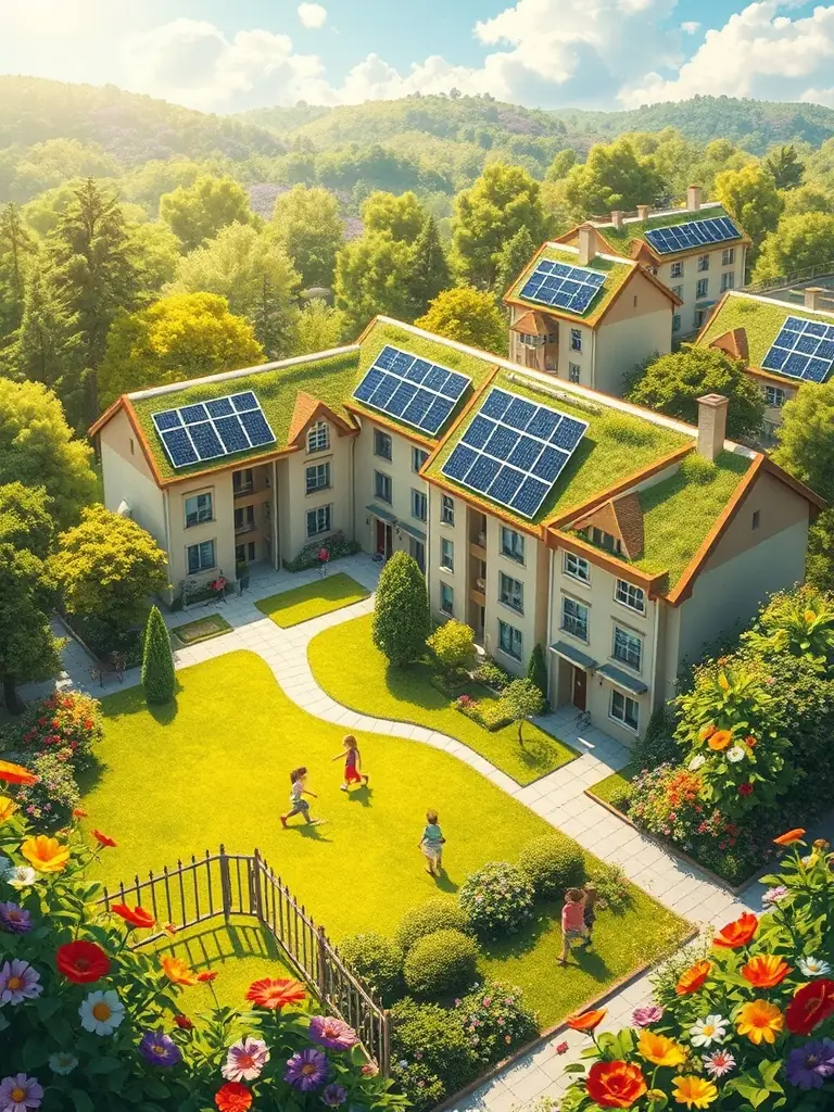 An image of a modular building incorporating sustainable design elements, such as solar panels and green roofs.